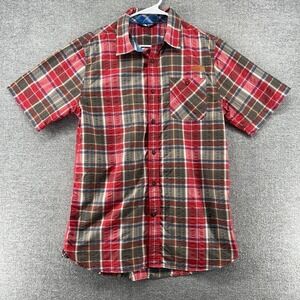 The North Face Short Sleeve Shirt Men Size Medium Red Brown Plaid Outdoor